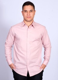 Camisa social nude masculina de algodão de manga longa