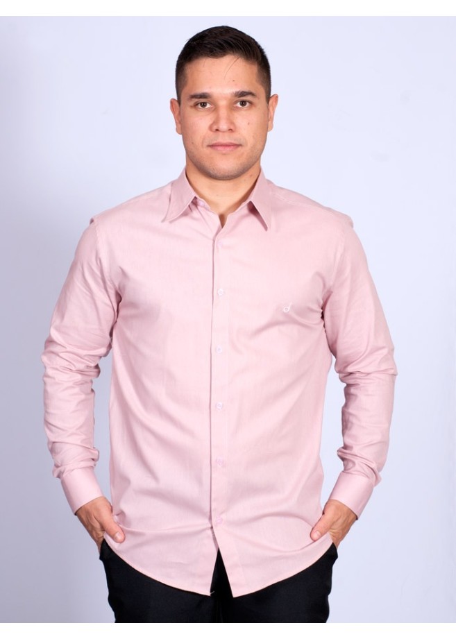 Camisa social nude masculina de algodão de manga longa