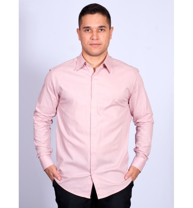 Camisa social nude masculina de algodão de manga longa Camisa social nude masculina de algodão de manga longa