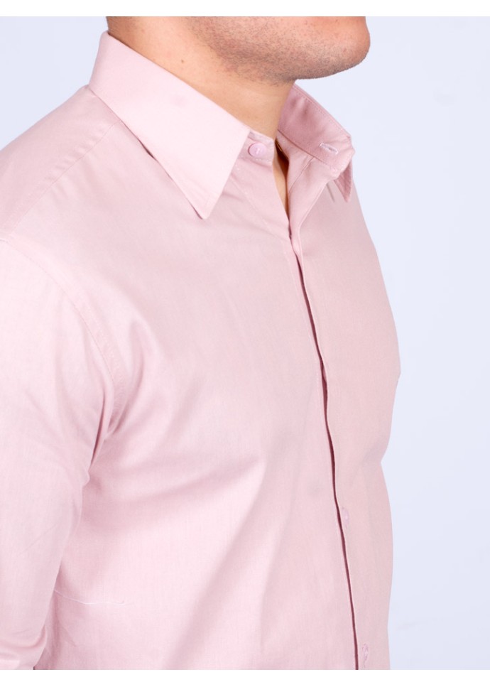 Camisa social nude masculina de algodão de manga longa