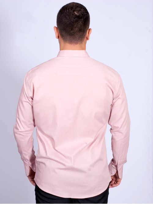 Camisa social nude masculina de algodão de manga longa