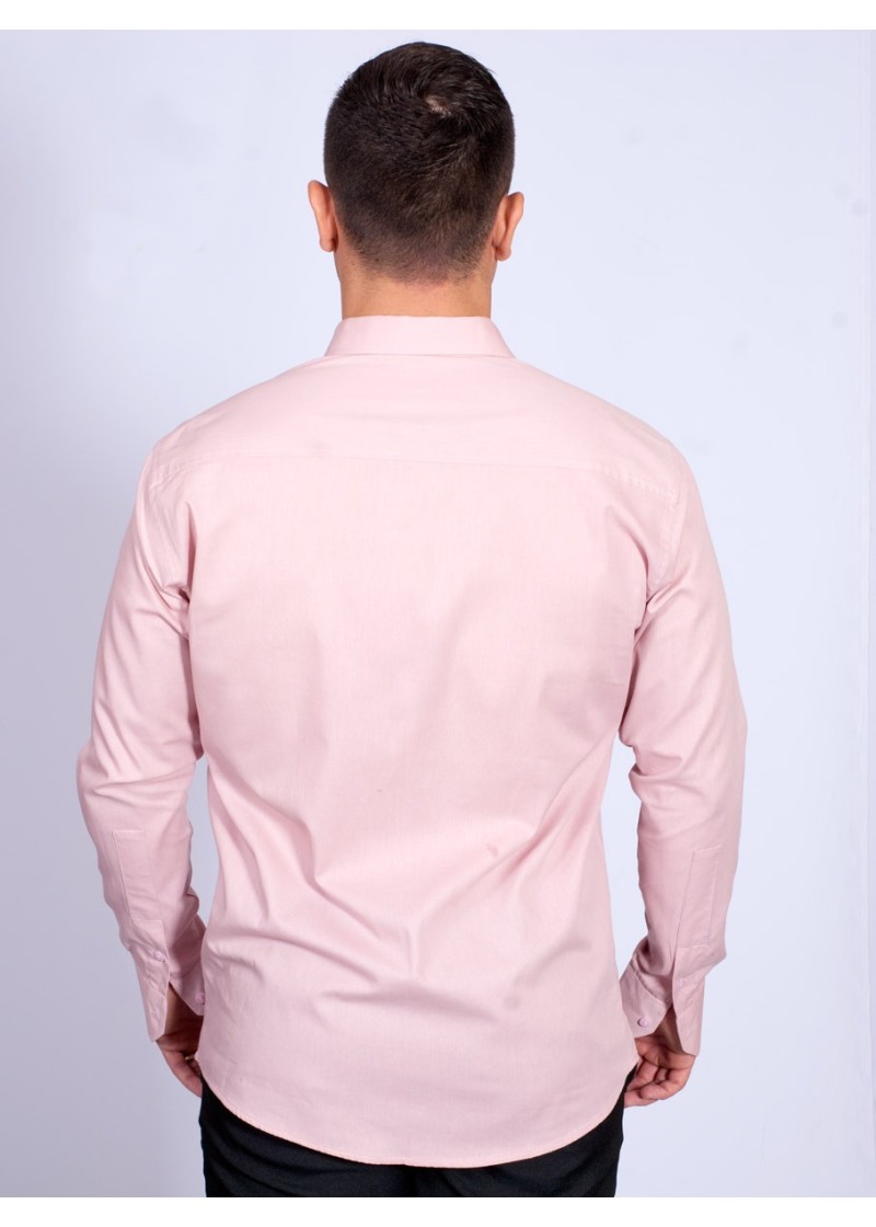 Camisa social nude masculina de algodão de manga longa