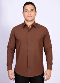 Camisa social marrom masculina de algodão
