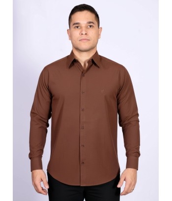 Camisa social marrom masculina de algodão