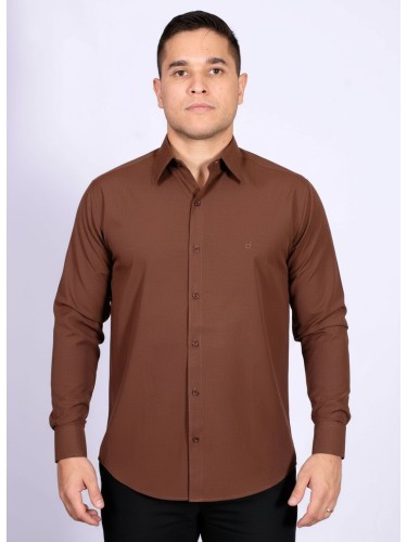 Camisa social marrom masculina de algodão