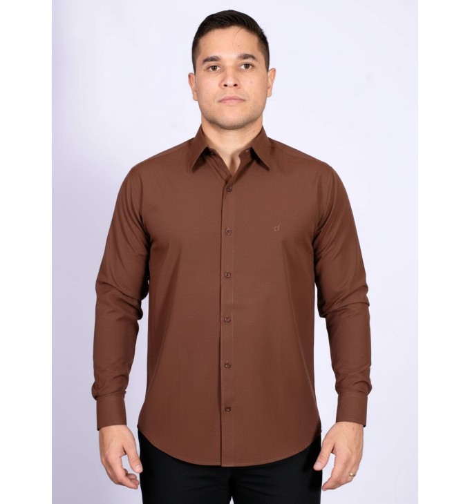 Camisa social marrom masculina de algodão