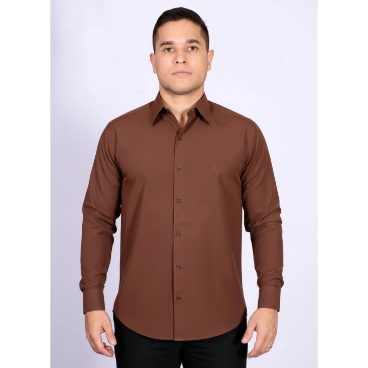 Camisa social marrom masculina de algodão