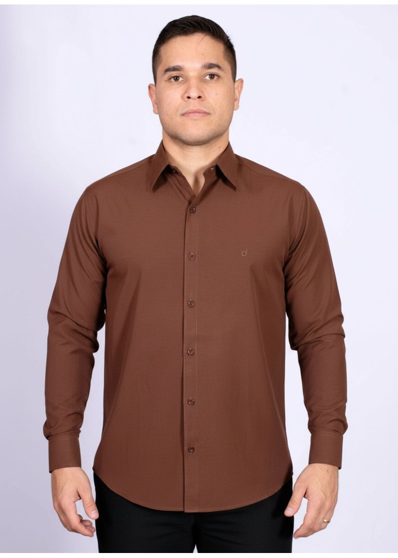 Camisa social marrom masculina de algodão