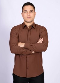 Camisa social marrom masculina de algodão