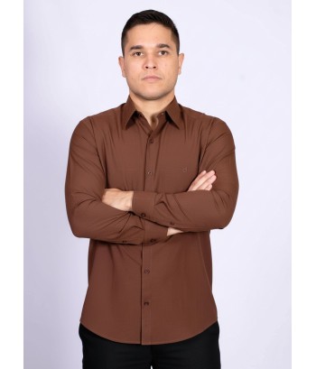Camisa social marrom masculina de algodão