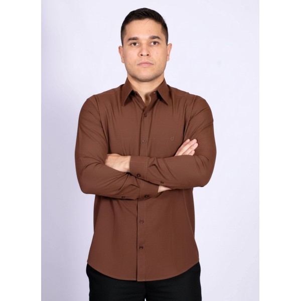 Camisa social marrom masculina de algodão