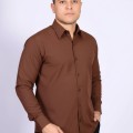 Camisa social marrom masculina de algodão