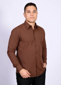 Camisa social marrom masculina de algodão