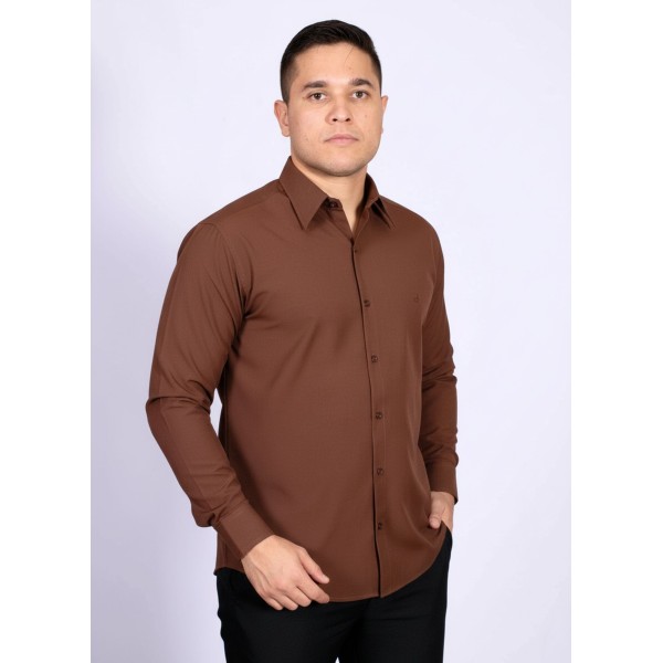 Camisa social marrom masculina de algodão