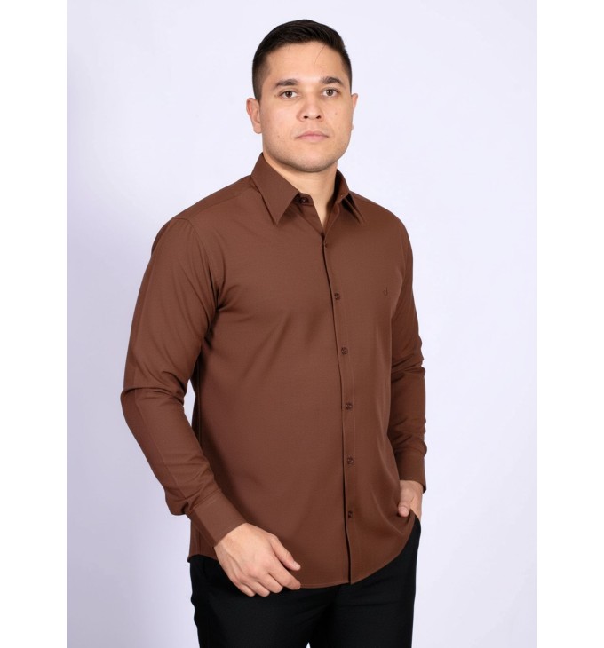 Camisa social marrom masculina de algodão