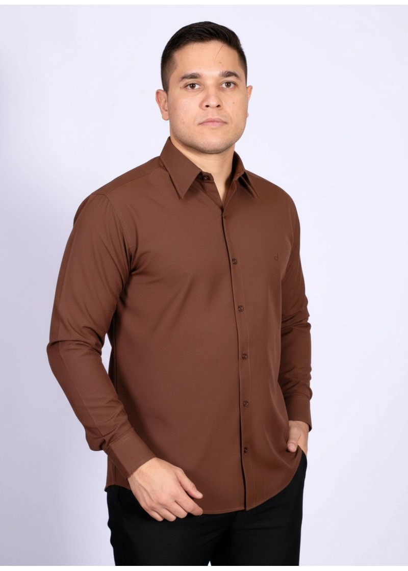 Camisa social marrom masculina de algodão