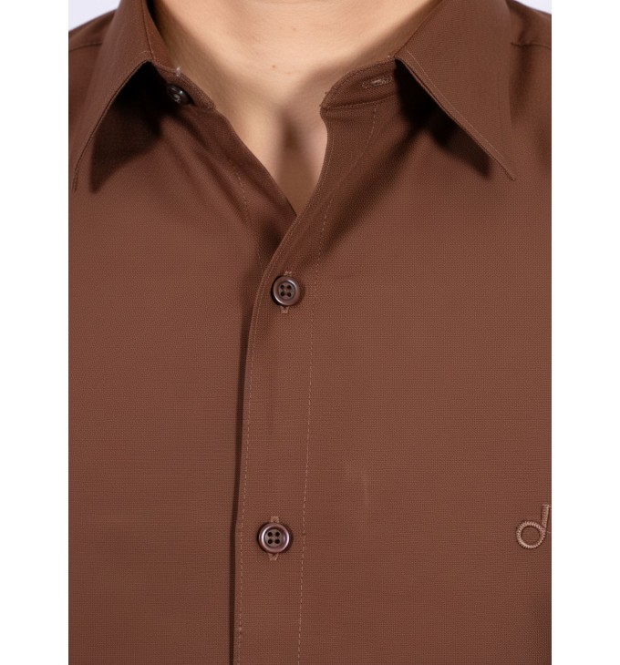 Camisa social marrom masculina de algodão