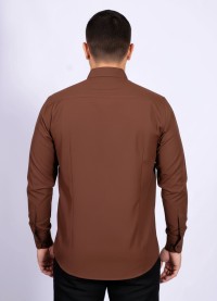 Camisa social marrom masculina de algodão