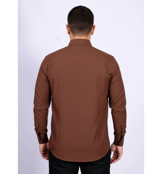 Camisa social marrom masculina de algodão