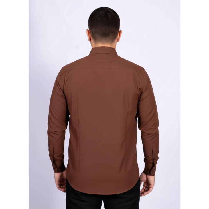 Camisa social marrom masculina de algodão