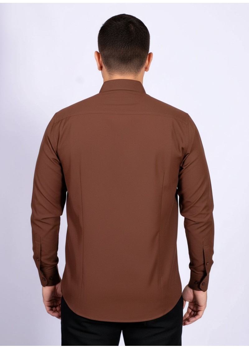 Camisa social marrom masculina de algodão
