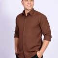 Camisa social marrom masculina de algodão