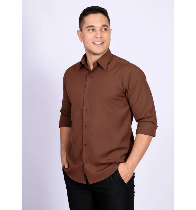 Camisa social marrom masculina de algodão
