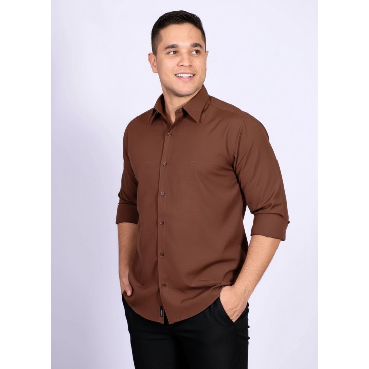 Camisa social marrom masculina de algodão