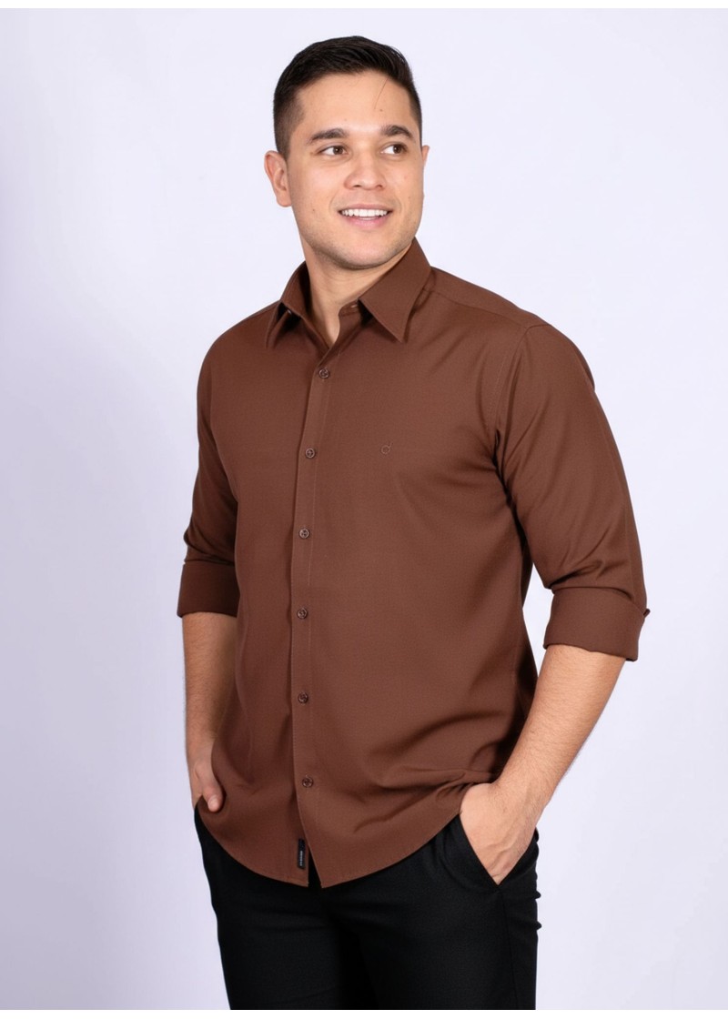 Camisa social marrom masculina de algodão