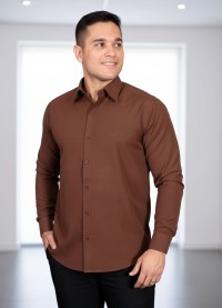 Camisa social marrom masculina de algodão