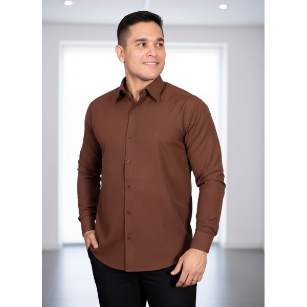 Camisa social marrom masculina de algodão