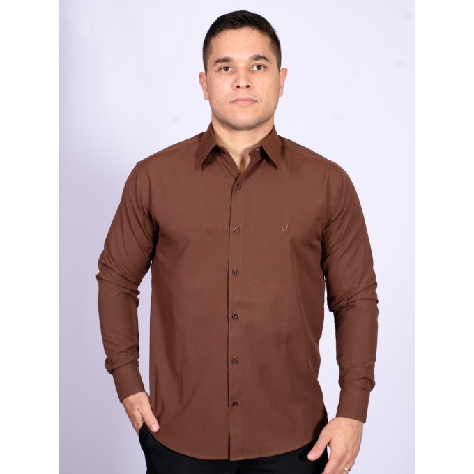 Camisa social marrom masculina de algodão Camisa social marrom masculina de algodão
