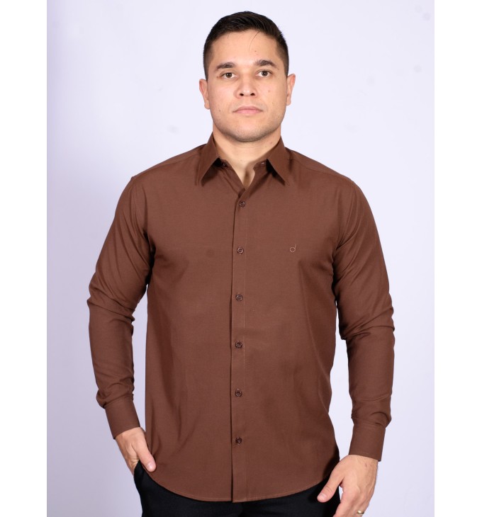 Camisa social marrom masculina de algodão Camisa social marrom masculina de algodão