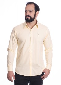 Camisa masculina amarela manga longa em algodão