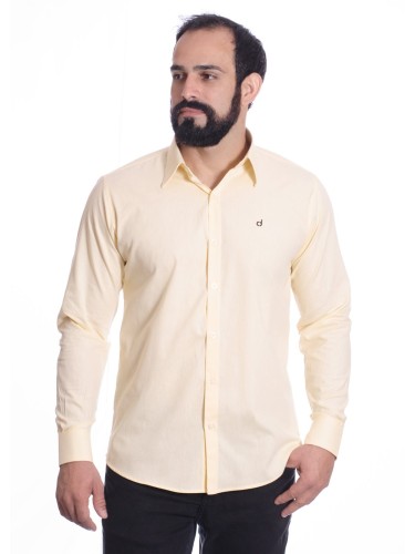 Camisa masculina amarela manga longa em algodão