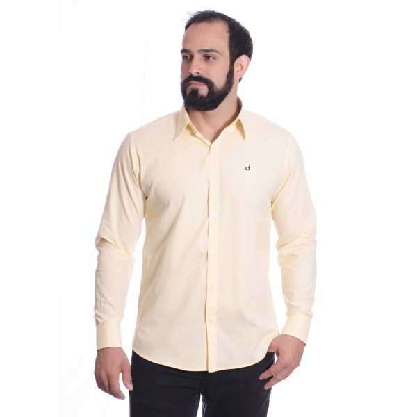 Camisa masculina amarela manga longa em algodão