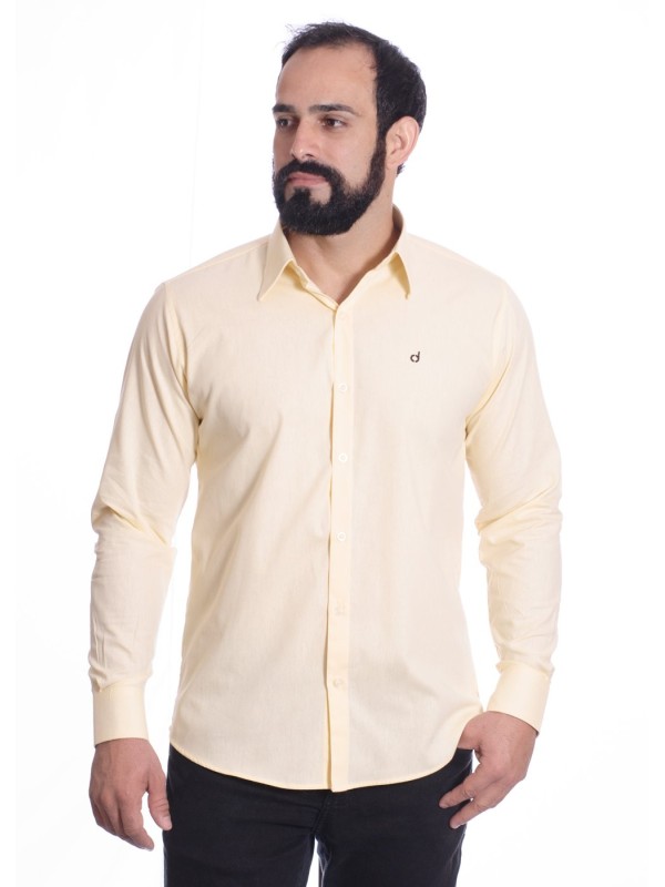 Camisa masculina amarela manga longa em algodão