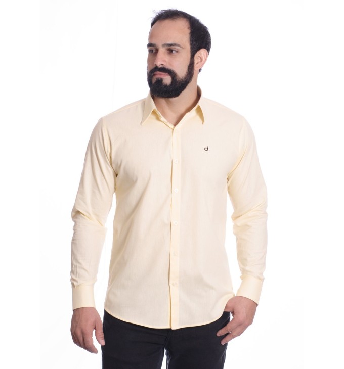 Camisa masculina amarela manga longa em algodão