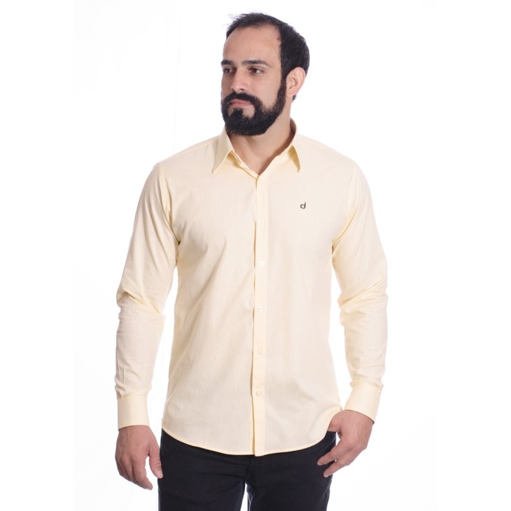 Camisa masculina amarela manga longa em algodão