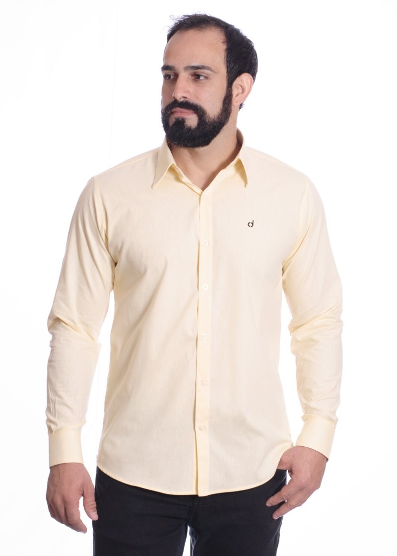 Camisa masculina amarela manga longa em algodão