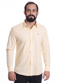 Camisa masculina amarela manga longa em algodão