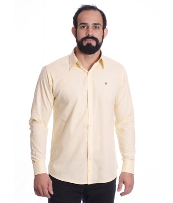 Camisa masculina amarela manga longa em algodão