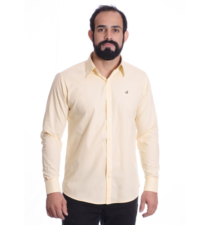 Camisa masculina amarela manga longa em algodão