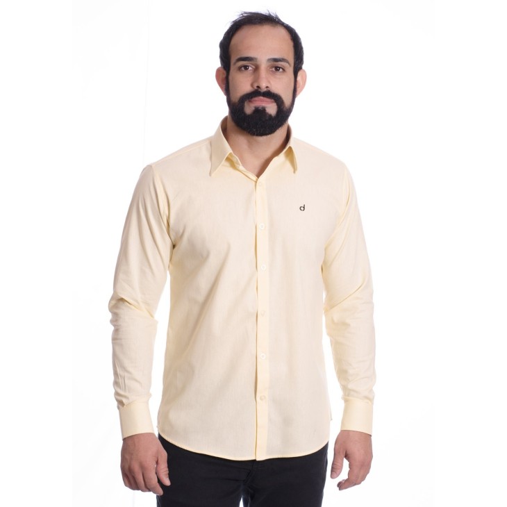 Camisa masculina amarela manga longa em algodão