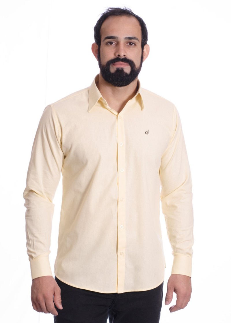 Camisa masculina amarela manga longa em algodão