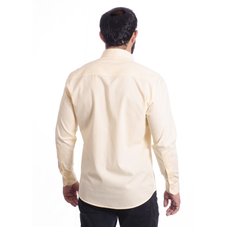 Camisa masculina amarela manga longa em algodão