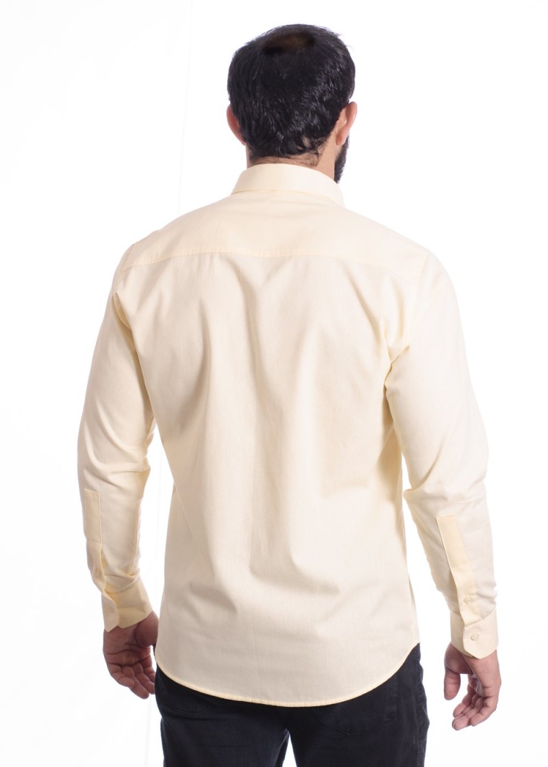 Camisa masculina amarela manga longa em algodão