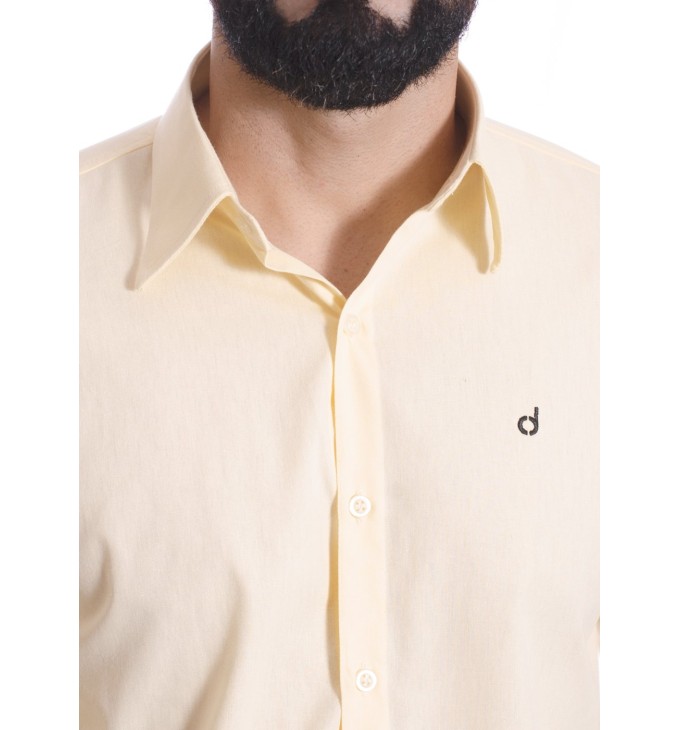 Camisa masculina amarela manga longa em algodão