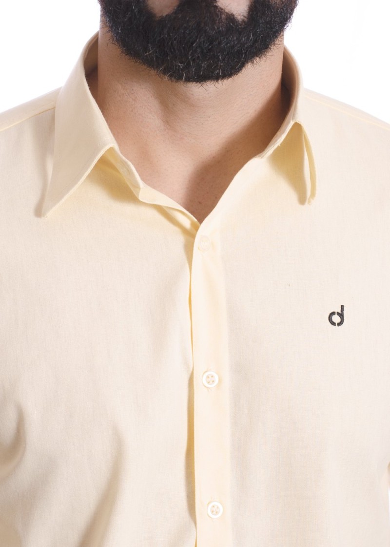 Camisa masculina amarela manga longa em algodão