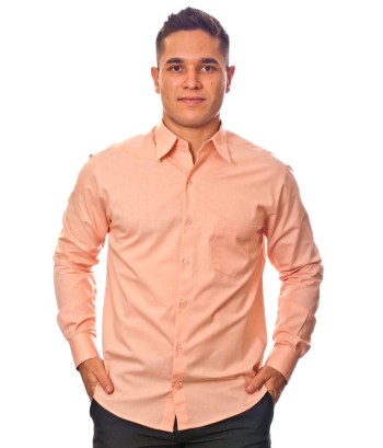 Camisa social salmão masculina de algodão